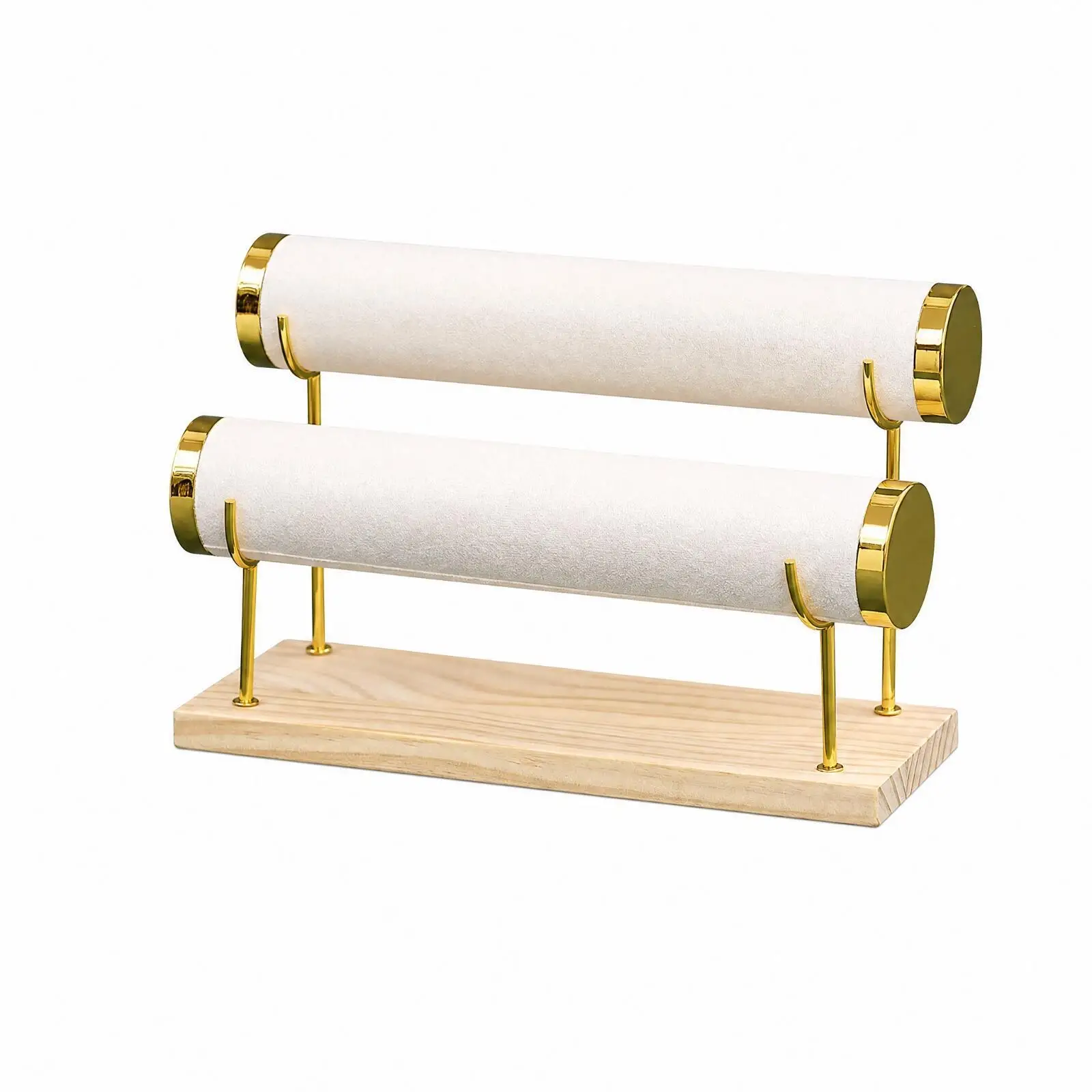 Freestanding Jewelry Display Rack with Wooden Base Easy Access Bangle Display Stand with Metal Supports Versatile for Dresser,