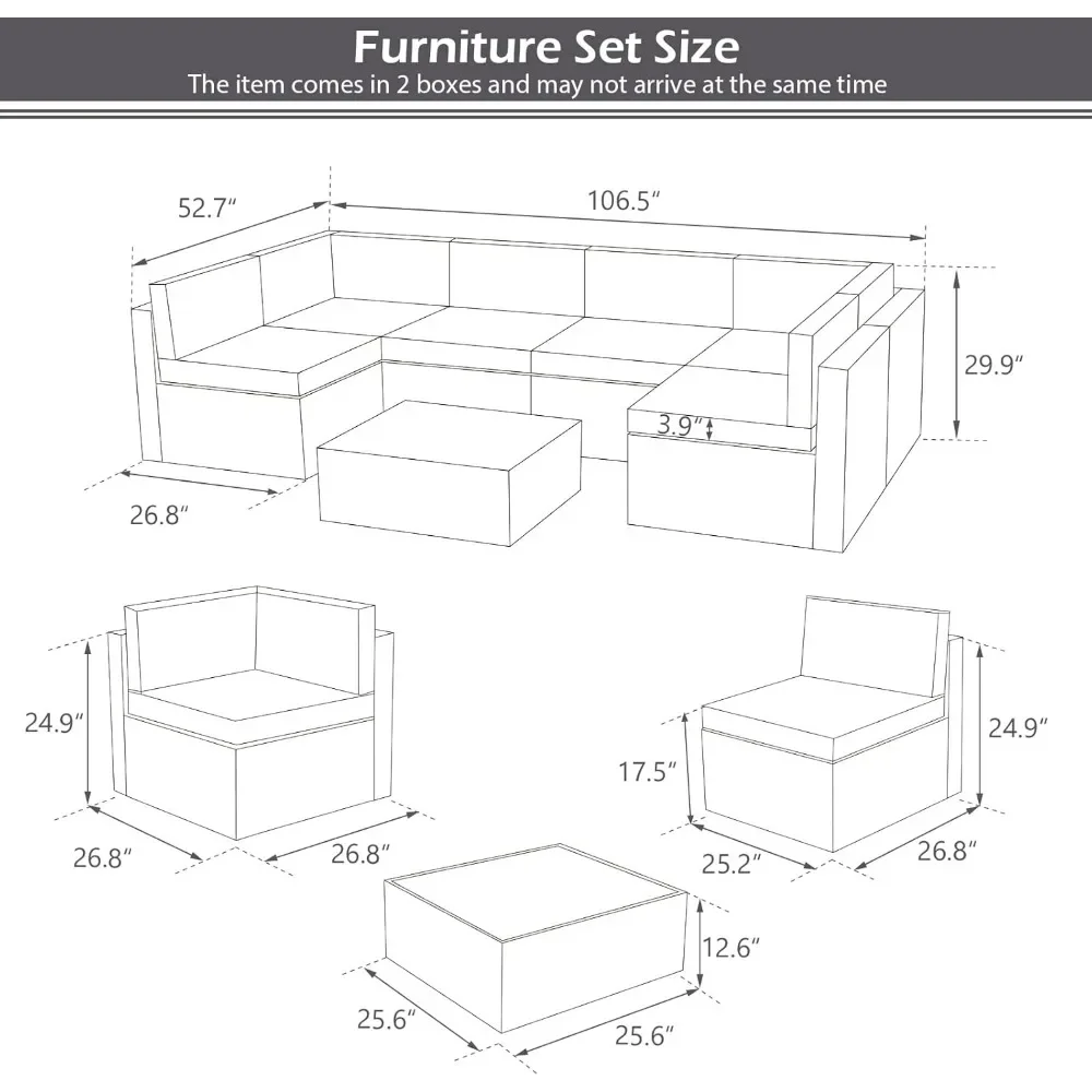 Set furnitur teras luar ruangan, furnitur anyaman luar ruangan rotan PE, Set kursi furnitur dengan bantalan dan meja teh