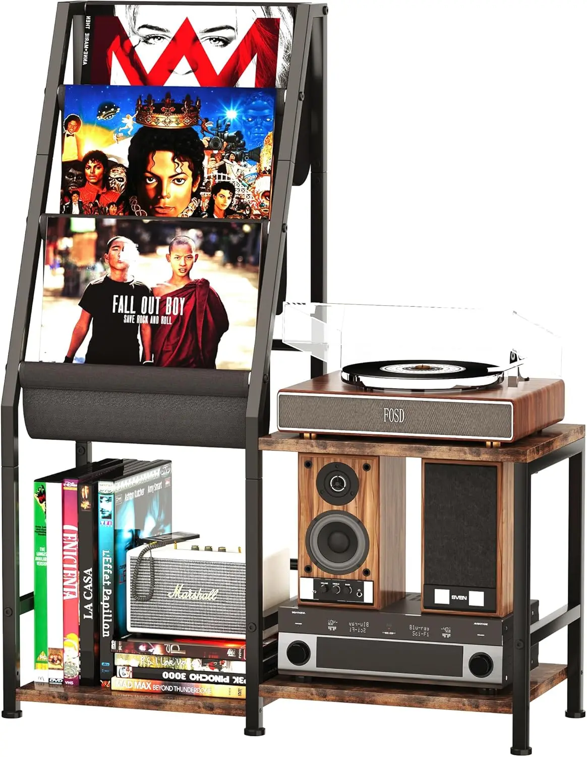 

Vintage Record Player Stand with Vinyl Storage, Holds 200 Albums, Rustic Brown Media Cabinet