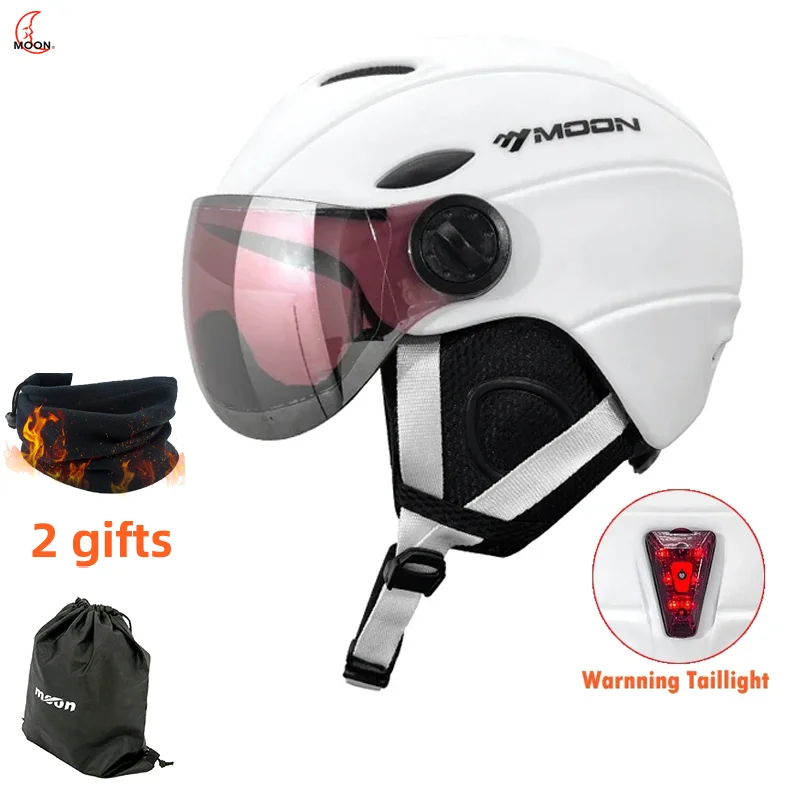 MOON-Ski Helmet with Taillight, Impact Prevention Snowboard Accessories for Adult, LED Light, Safety, Portable