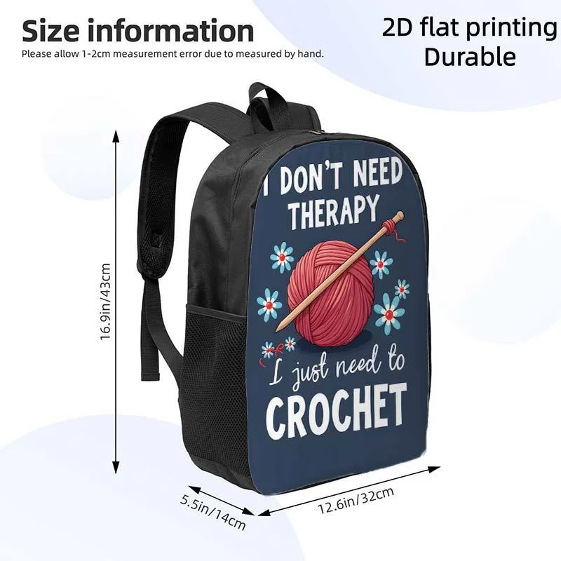 

1 Piece 1 Piece "No Relaxation, Just Crochet." Backpack - Cute Crochet Print Lightweight Travel Bag, Adjustable Shoulder Strap