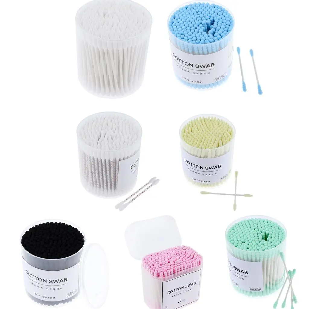 عبوة من 200 قطعة من أدوات وضع المكياج القطنية بمقبض خشبي وعصا أعواد قطنية برأس مزدوج الأطراف #4