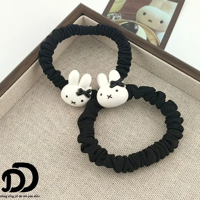 Cute Miffy Bunny Bow Hair Tie, Black Cartoon Duckbill Clip Hair Rope, Ins Style Girl Hairband for Besties view 3