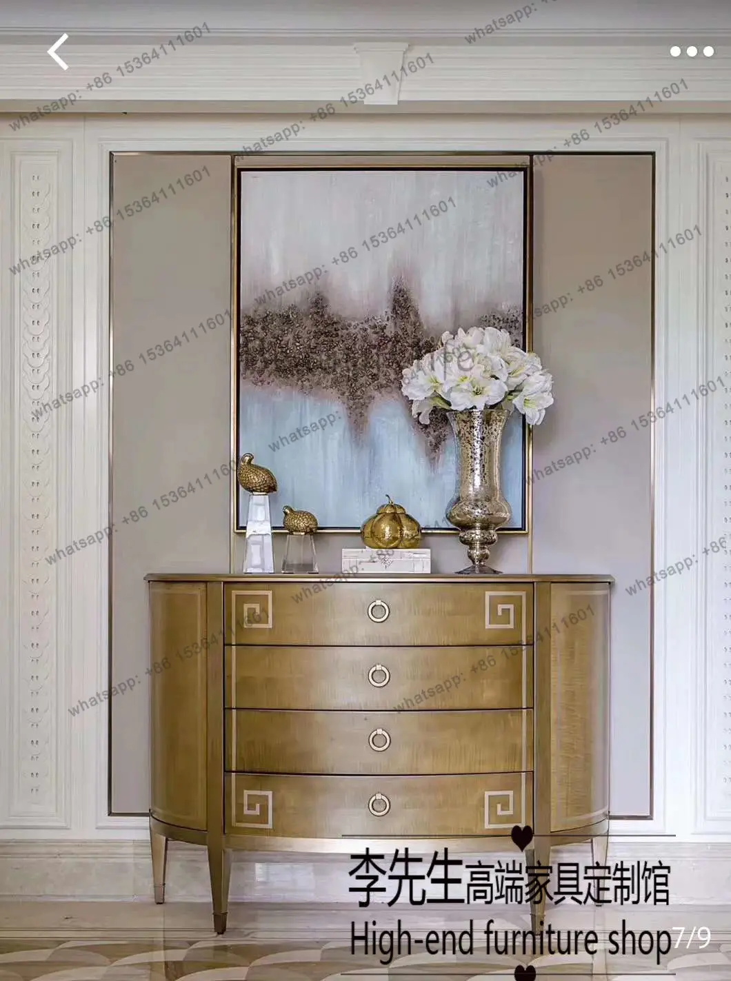

American light luxury solid wood three-bucket locker neoclassical living room decorative porch cabinet