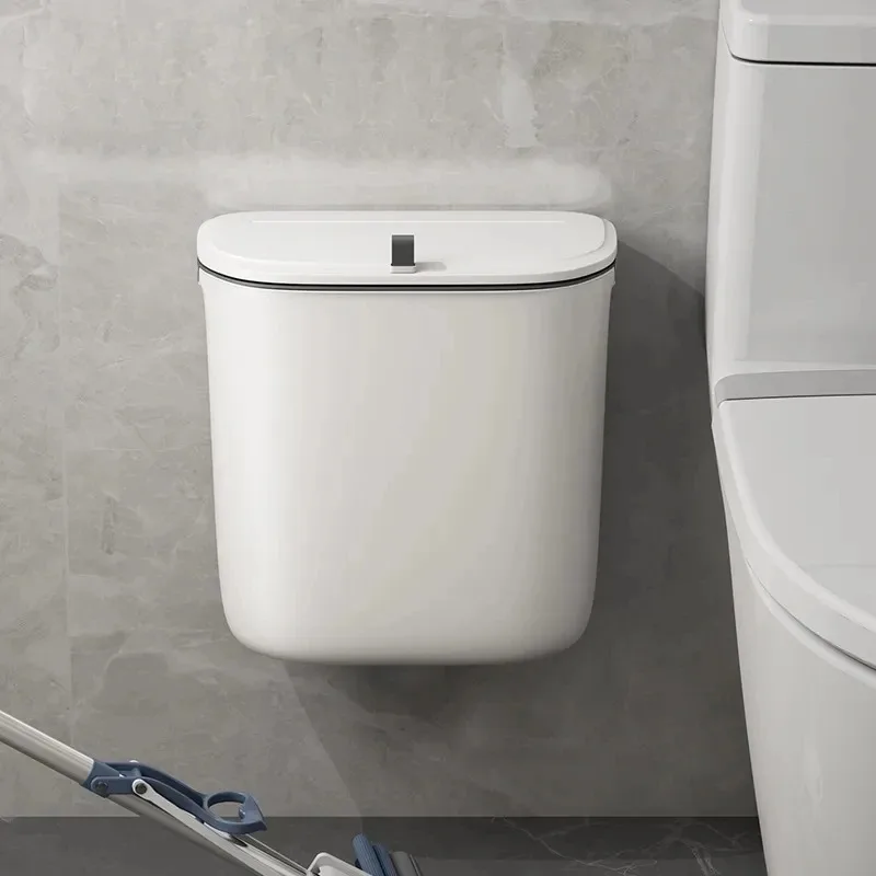 7/9L Bathroom Trash Can Wall Mounted Hanging Trash Bin with Lid Waterproof Narrow Seam Rubbish Bin Toilet Waste Garbage Bin