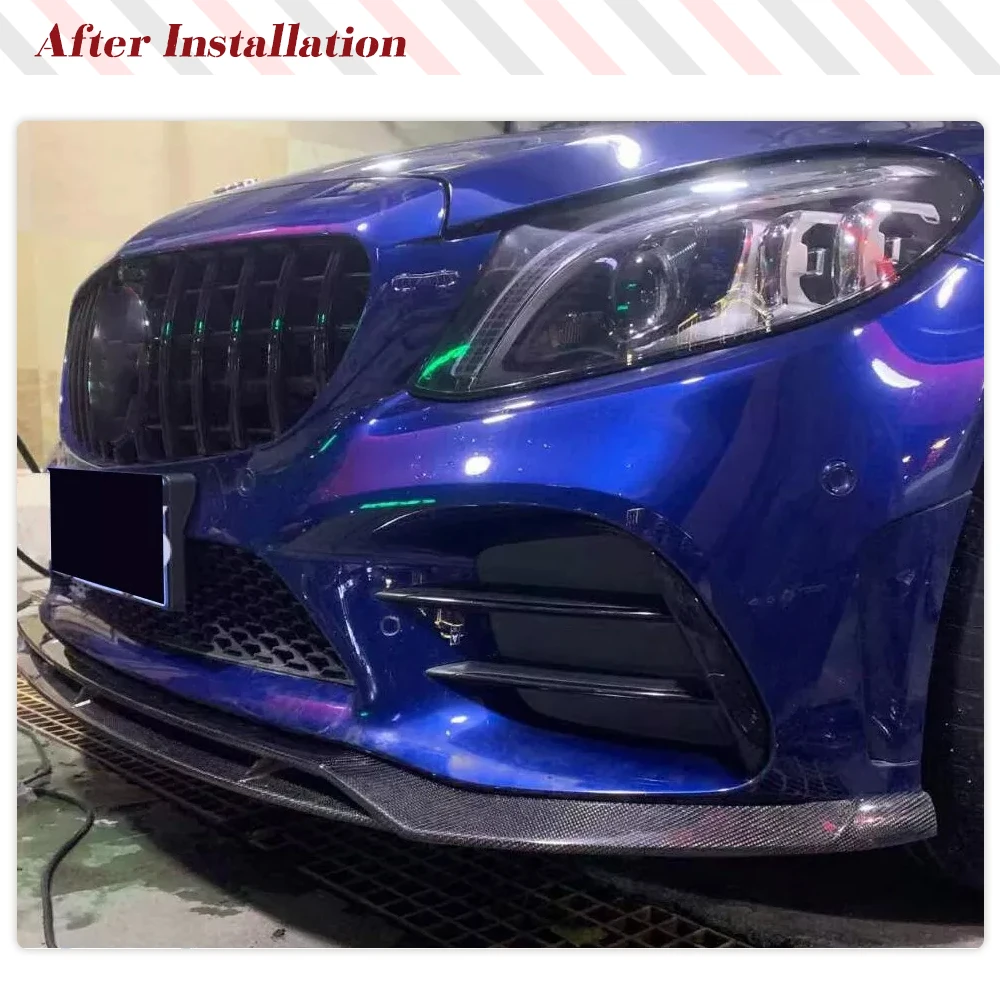 Carbon Fiber Car Front Bumper Lip Splitter Chin Car Racing Body Kits Spoiler For Mercedes Benz W205 C205 C43 AMG 2019UP