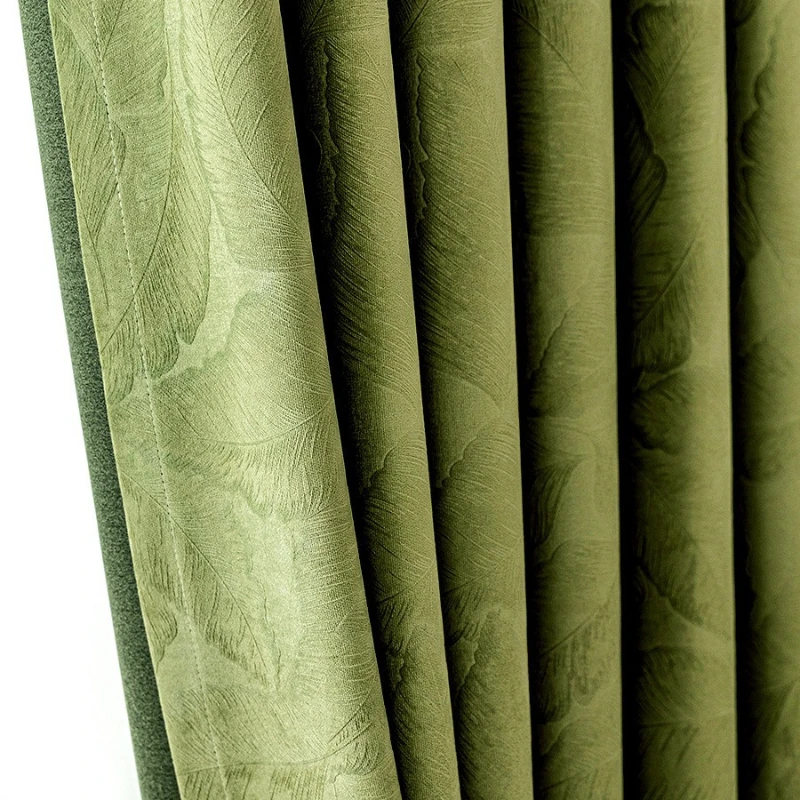 

French Olive Green Curtains for Living Room Bedroom Dining Room Light Luxury Velvet Curtains Solid Color Blackout Curtain Window