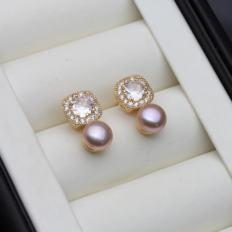 Real 18k Gold Plated Natural Freshwater Pearl Earrings Pin 925 Sterling Silver Pearl Stud Earrings For Women Wedding Gift