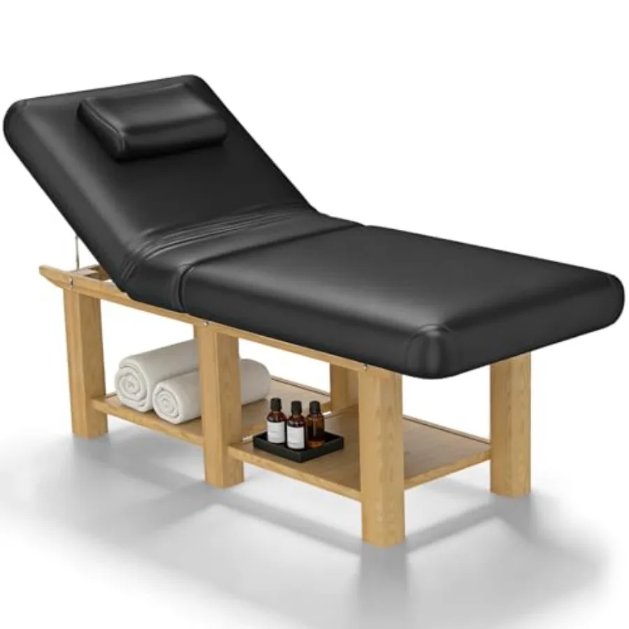 

Профессиональный массажный стол из дерева для тяжелых нагрузок, широкая кушетка для спа-процедур и косметологии с регулируемой спинкой, подушкой для лица, из ПУ кожи
