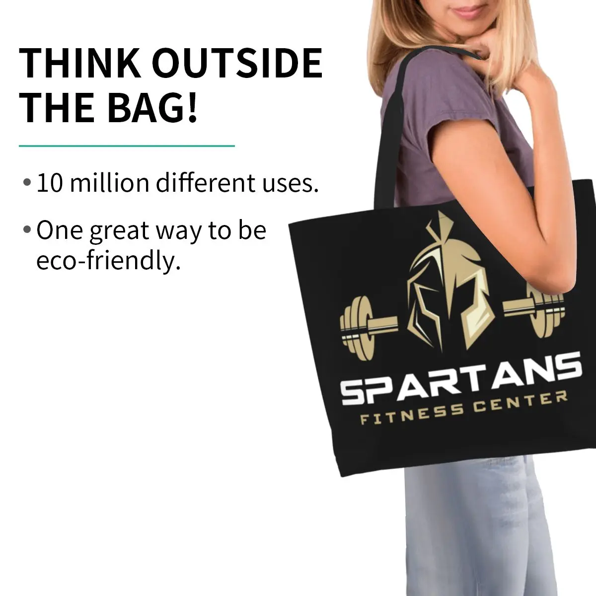 Custom GYM Spartan Fitness Shopping Canvas Bag Women Durable Big Capacity Groceries Tote Shopper Bags