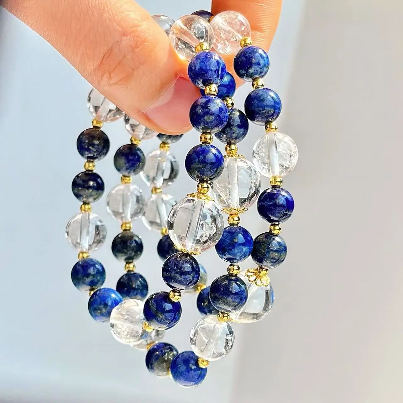 Healing Lapis & Clear Quartz Bracelet, Natural Gemstone for Wisdom & Clarity, Stackable Daily Wear