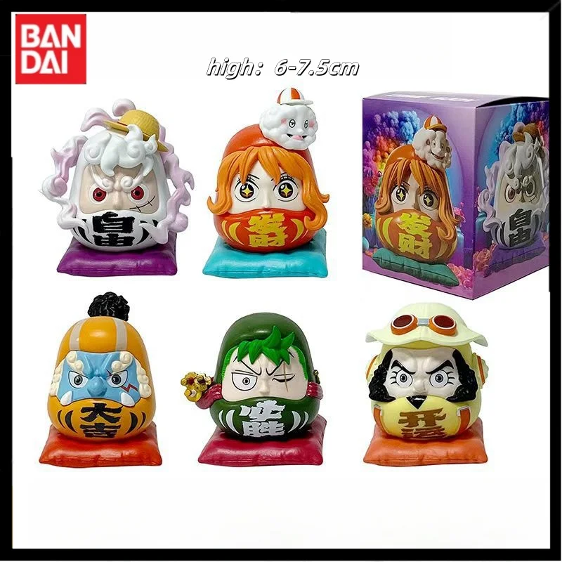 Bandai-figuras de acción de One Piece para niños, 5 piezas, 6-7,5 cm, modelo de huevo divertido, Pvc, tendencia, decoración de coche, colección de adornos, juguetes, regalo de cumpleaños