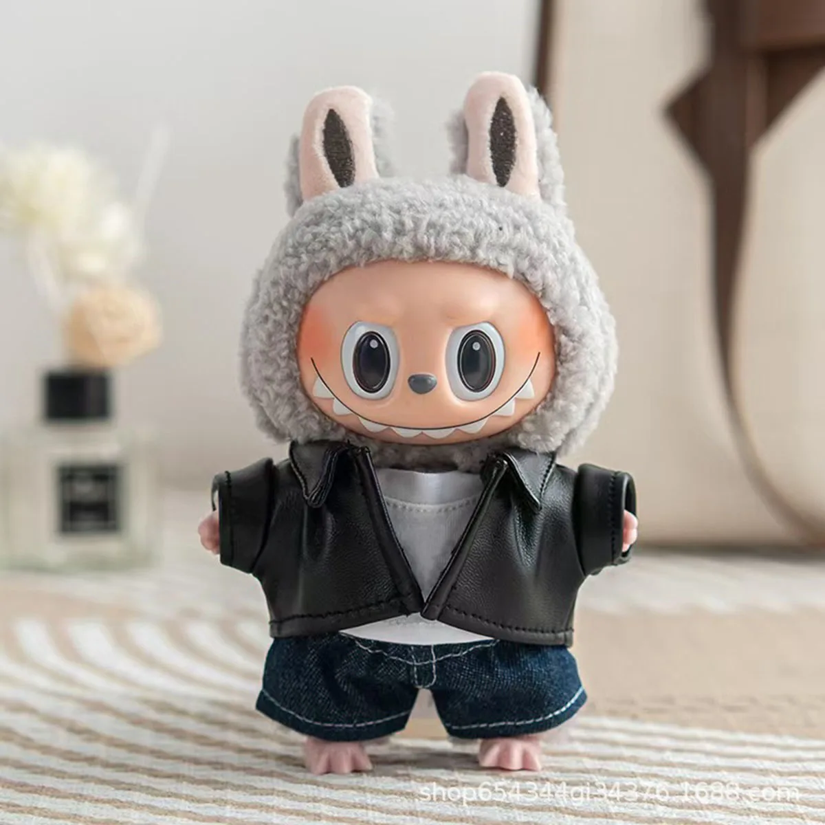 ﻿ Leather Jacket and Skirt Motorcycle Style Clothing Suitable for 17cm Labubu Clothing Set