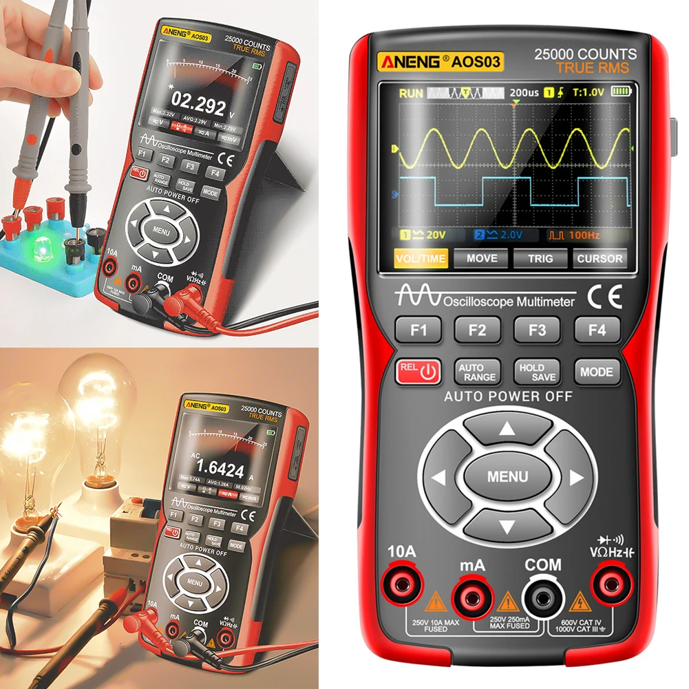 Digital Handheld Battery Multimeter 3.5inch Screen Display 2 Channel 50MHZ Current Voltage Capacitor Tester 280MSA Sampling Rate