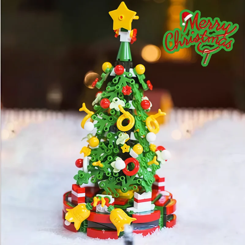 크리스마스 트리 빌딩 블록 카와이 홀리데이 리스 장난감 소장 모델 데스크탑 장식 어린이 선물