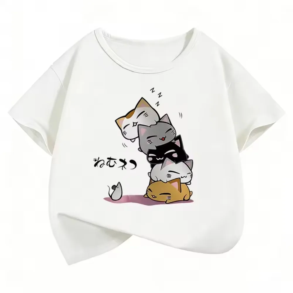 

Funny Cute Cat and Owl Graphic Print Kids Tshirts Summer Short Sleeve Tee Cartoon Boys Girls Clothes Top Kawaii Children T-shirt