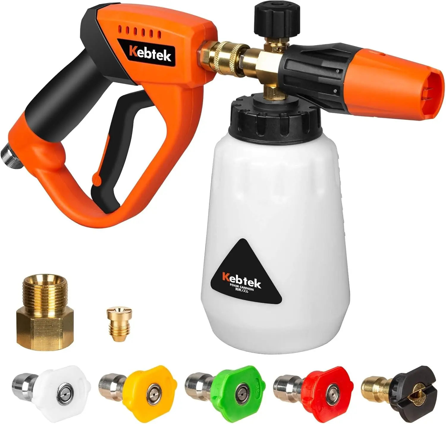 

Пенная пушка 5200 фунтов на квадратный дюйм с пистолетом для мойки высокого давления, комплектом быстрого подключения, 5 насадок, M22 и 1/4 дюйма, 1 л