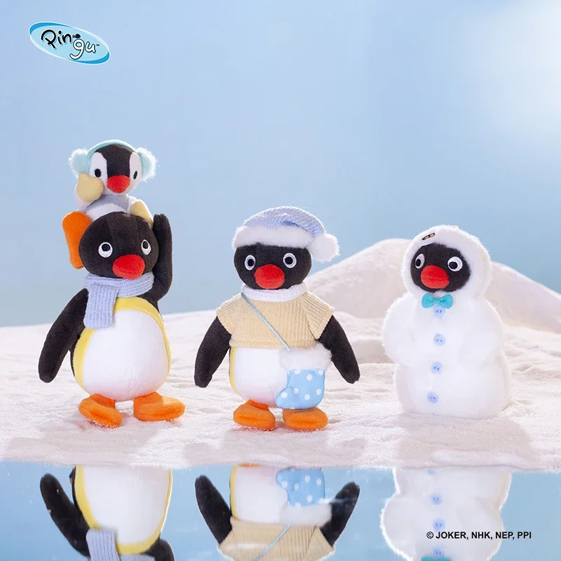 Pingu Anime Figure Winter Series Pingu\'S Winter Charm Snowman Sleepy Sister Going Out Shopping Doll Plush Toy Cute Decoration