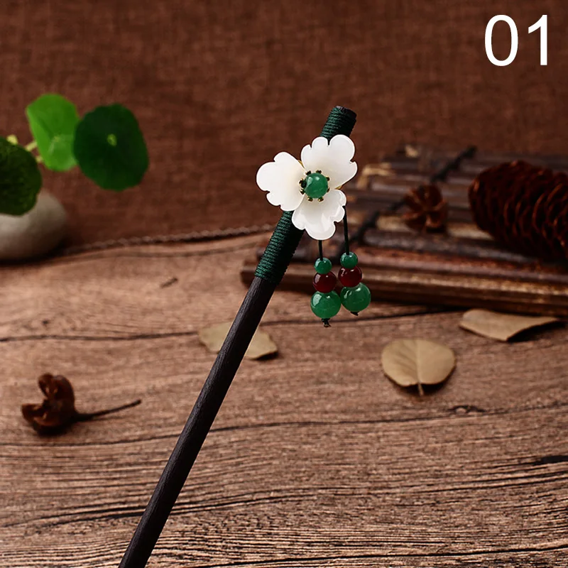 Wood Tassel Step Shaking Hairpin Chopstick Hair Stick Ancient Hair Ornament Pan Headdress Flower Hair Styling Accessories Gifts