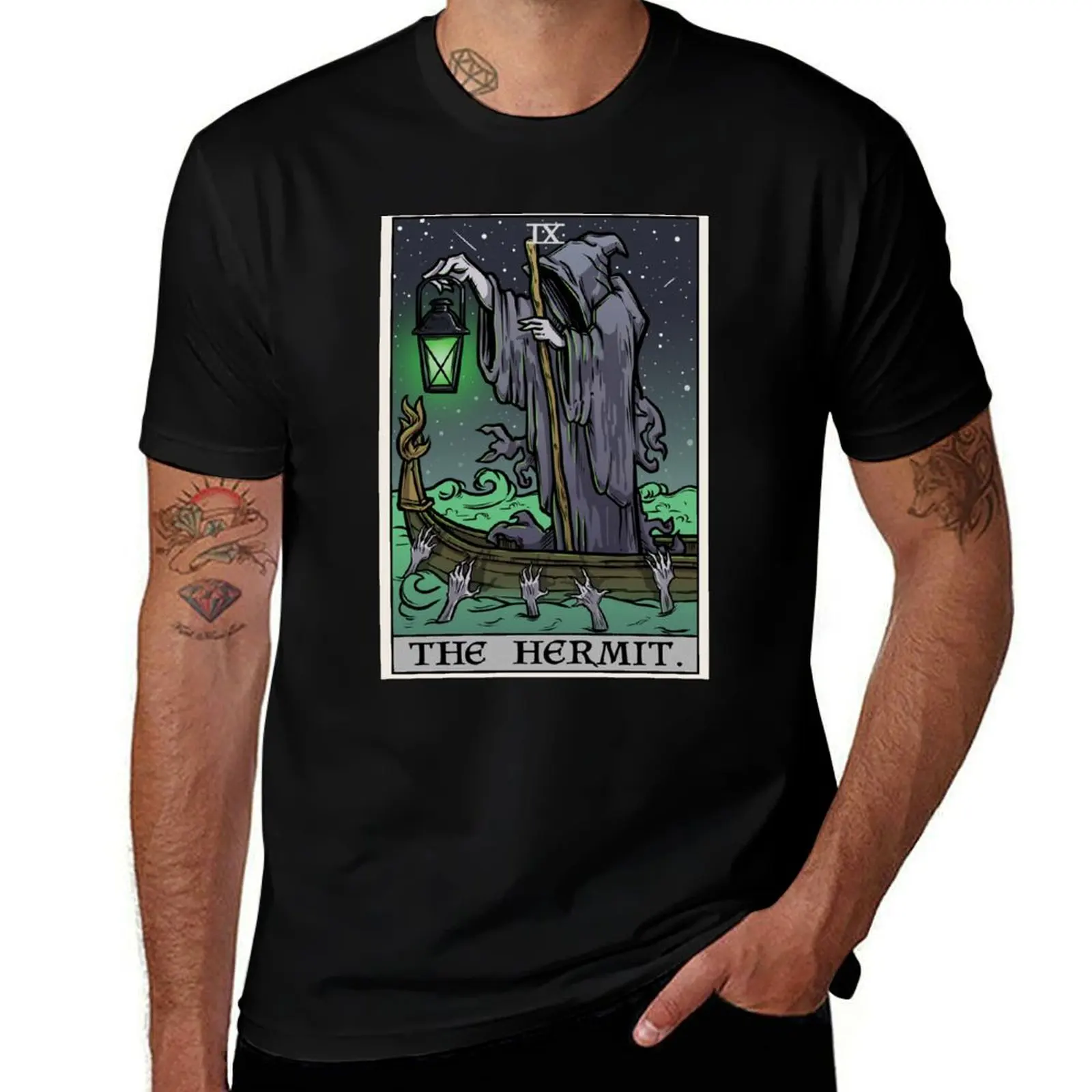 

The Hermit Tarot Card Gothic Halloween Psychopomp Grim Reaper Angel of Death T-Shirt