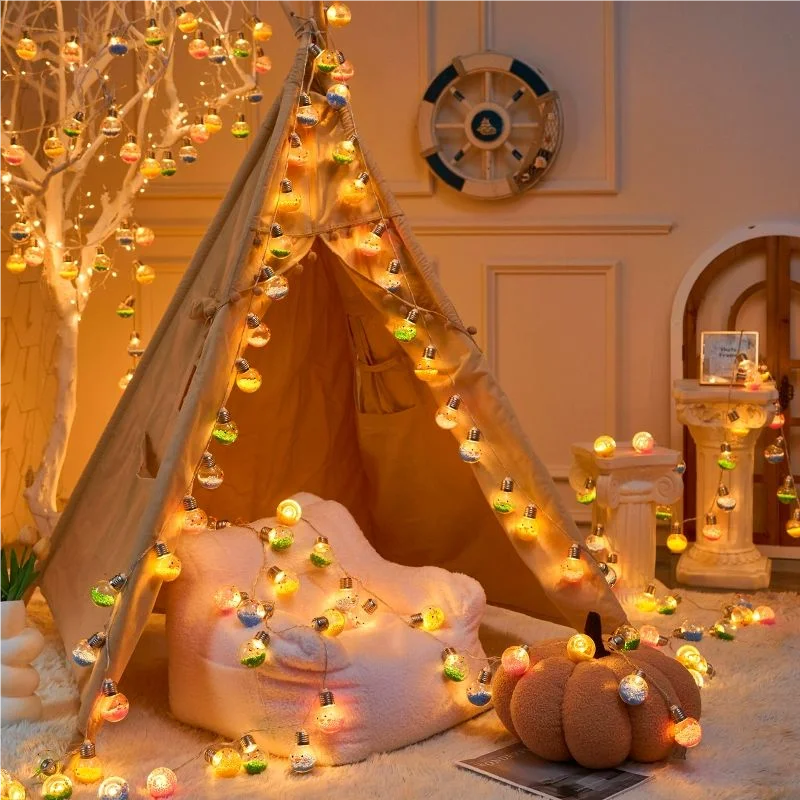 1PC Christmas Smiling Colorful Bulb Ball Fairy Lights Christmas Tree Decoration Lamp Battery Powered String Lights