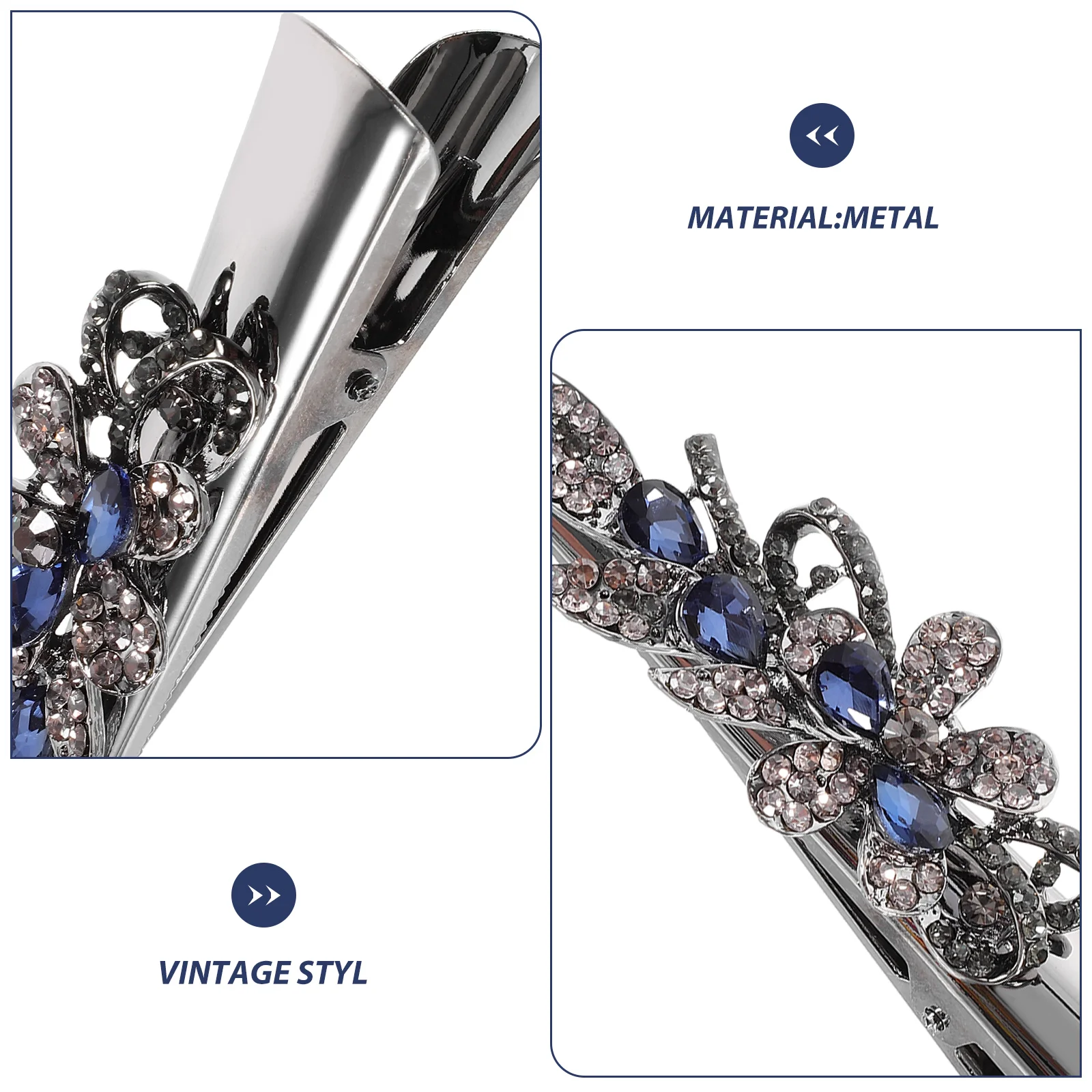 

Retro Rhinestone Metal Horn Clip Headb Duckbill Crystal Hair Accessory Ink Blue Vintage Hairpins Women Hair Clips Accessories