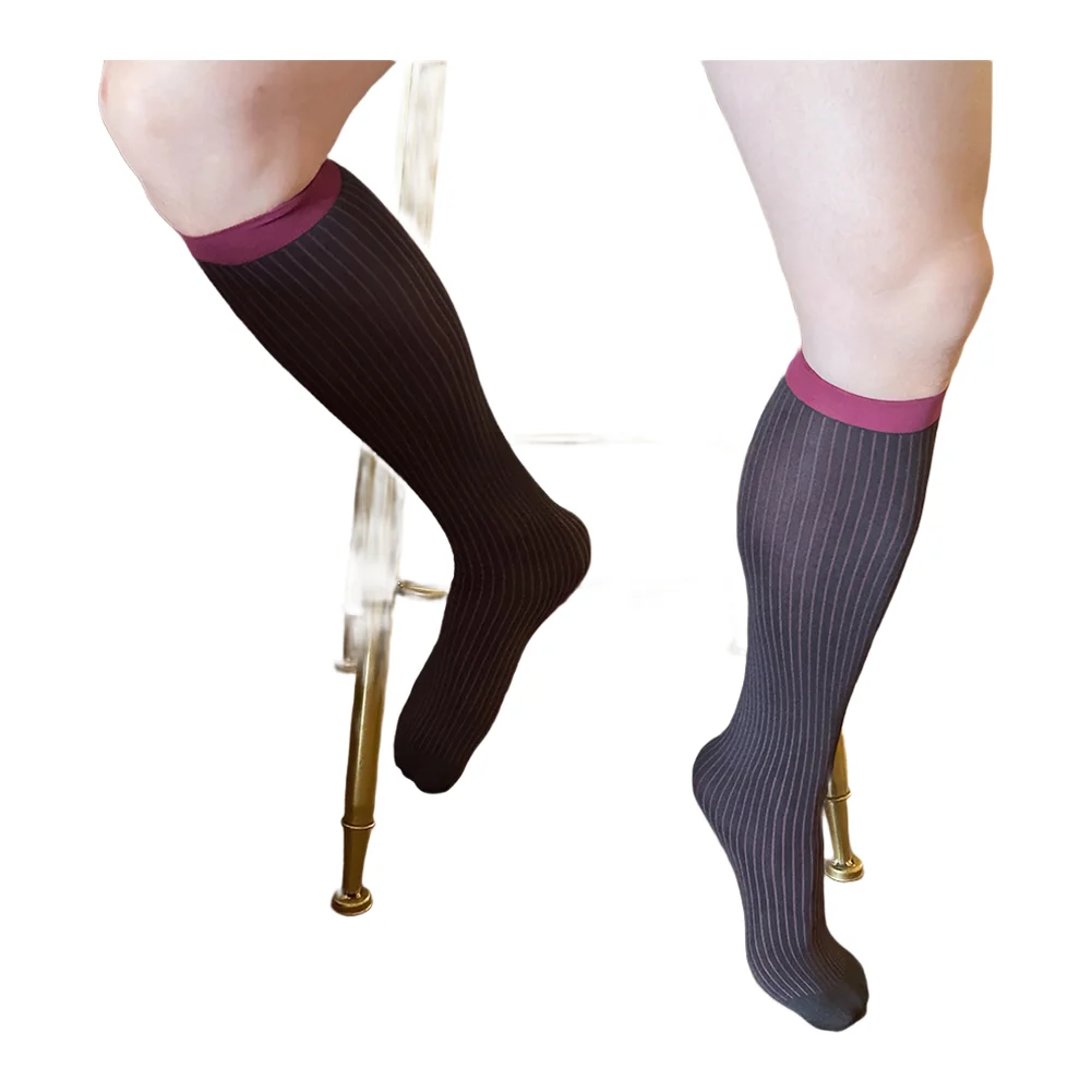 

Casual Business Long Socks Mens Stripes Knee High Color Blocking Calf Socks Middle Tube Breathable Stockings