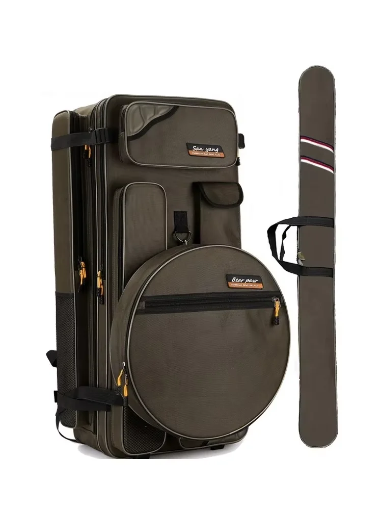 90cm 3-teiliges Set Oxford-Stoff Multifunktions-Angelstuhltasche Angelausrüstung Rucksack Angelruten-Taschen Tackle-Angelköder-Aufbewahrungstasche