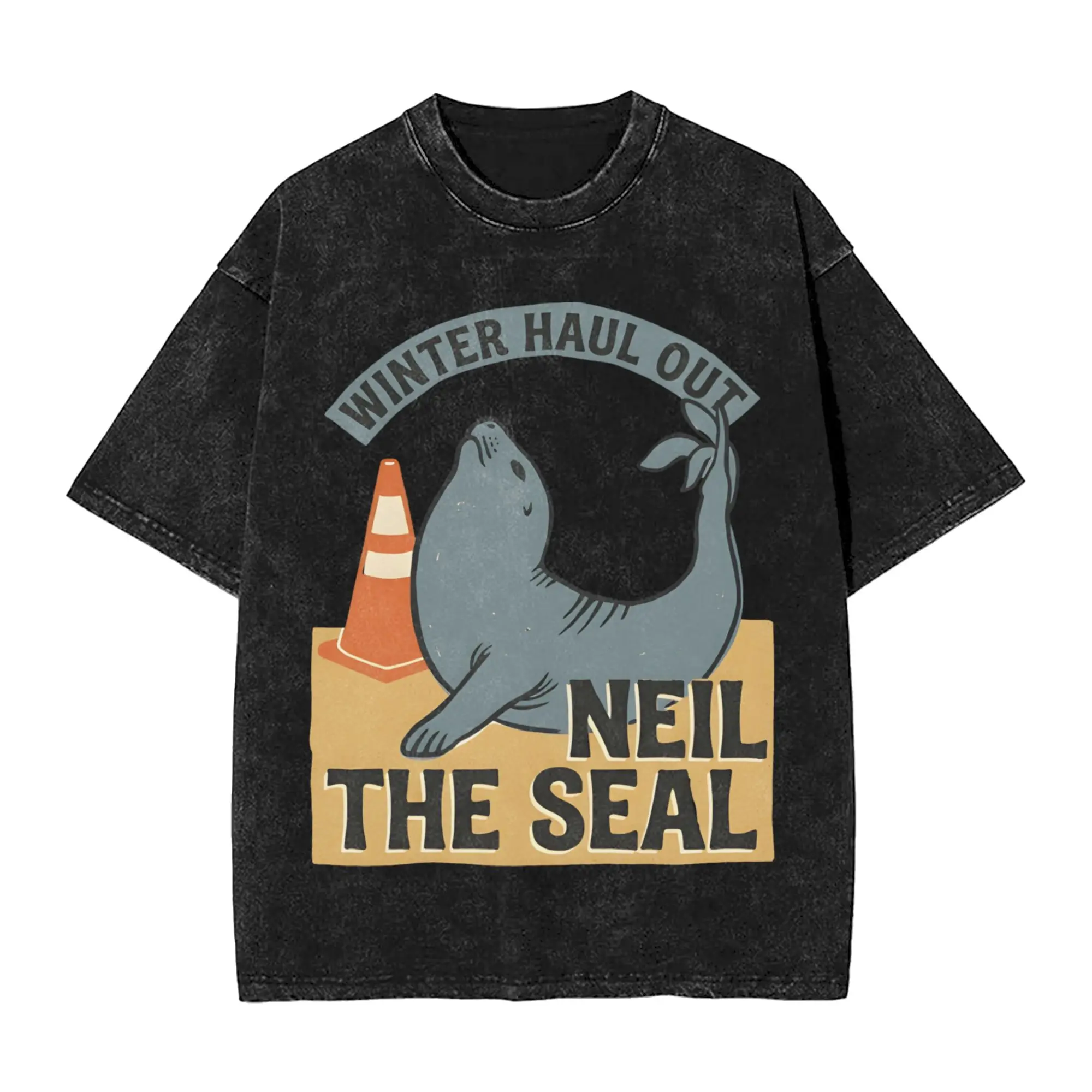 Oversized Washed T Shirt Neil the Seal  Cotton T Shirts  Hippie Tee Shirt for Man Summer Y2K Fun Pattern Top Tees