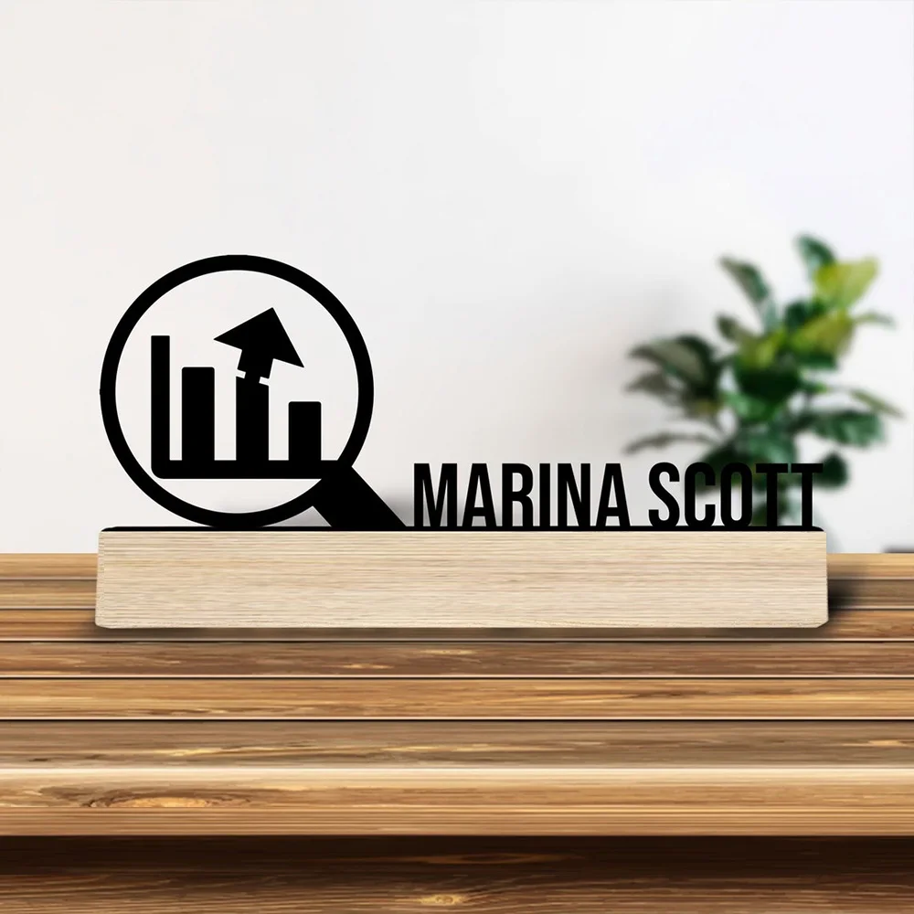 1pc Personalized Metal Artwork Customizable Name Equipped with Wooden Base Housewarming Gift,Metal Ornament Decoration