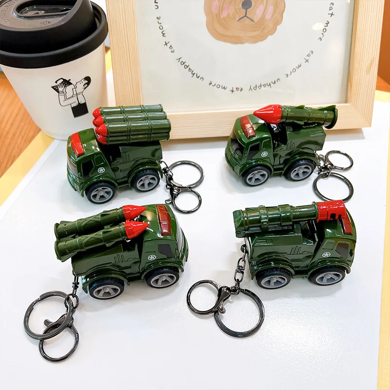 Simulation Gliding Alloy Missile Launch Military Small Chariot Toy Model Keychain Pendant Creative Pull Back Car Toy Boy Gifts