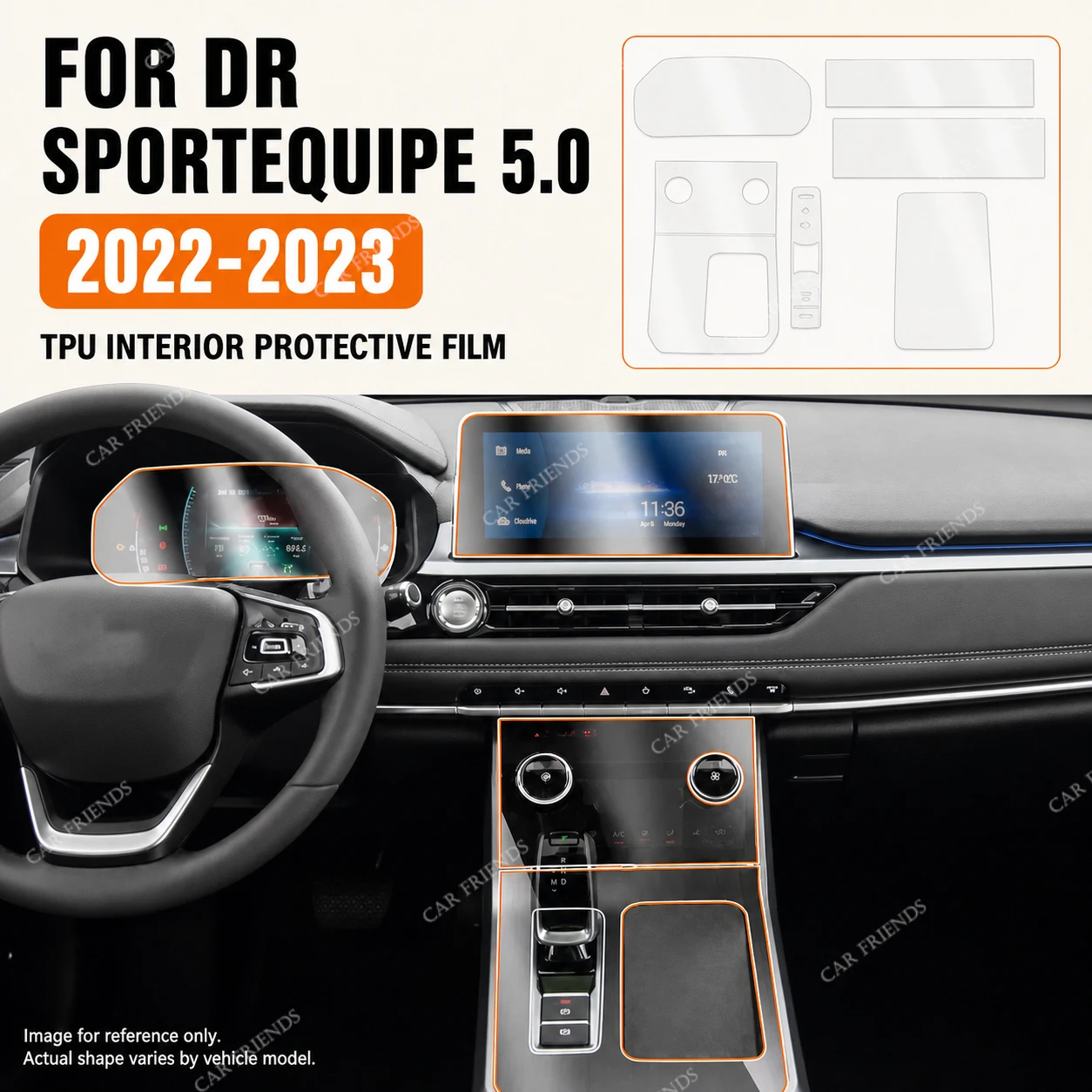 For DR Sportequipe 5.0 2022 2023 Transparent TPU Interior Protective Film Dashboard Anti-Scratch Cover