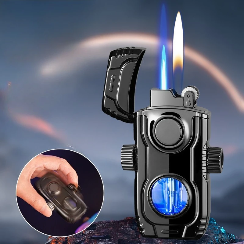 

NEW Top Double Fire Inflatable Lighter with Direct Charge and Bright Fire Easily Switch Windproof Perspective Window Lighter