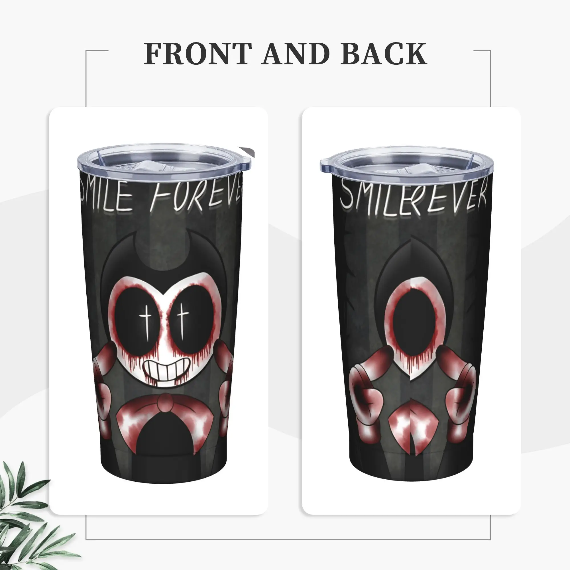 Bendy Smile Forever Insulated Tumbler with Straws  Vacuum Thermal Mug Office Home Car Bottle Cup, 20oz