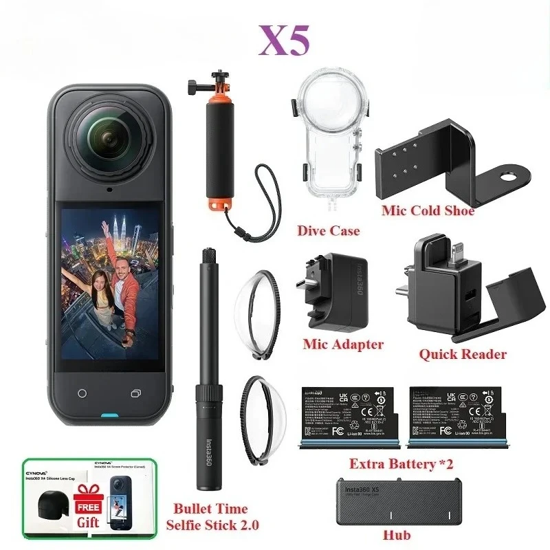 

In Stock Insta360 X5 Waterproof 15m 1/1.28" Sensors 8K 360 HDR Video 72MP Photo 4K60fps Single-Lens Insta 360 X 5 Sports