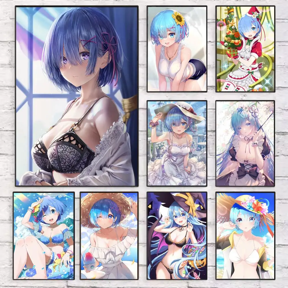 

Rem Anime Girl with Flowers Poster Wall Art Sticky for Living Room Bedroom Office Hallway Bar Home Decor Gift Idea