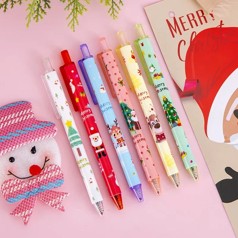 12Pcs Christmas cute cartoon press gender-neutral pen, student Christmas stationery school supplies