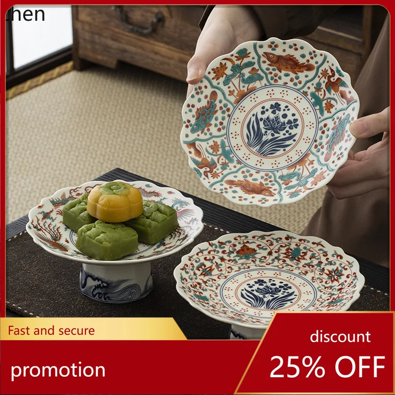

Zml ceramic tall fruit plate snack plate fruit living room coffee table for home display plate