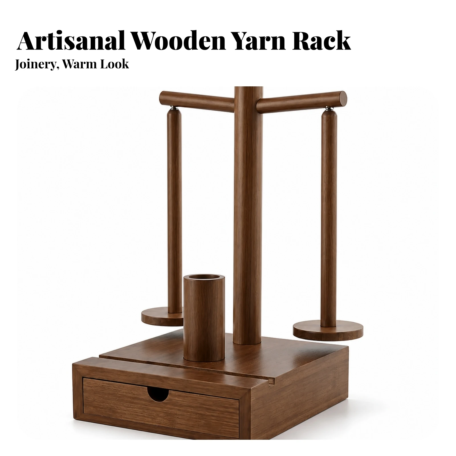 Yarn Holder with Storage Drawer Wooden Knitting Organizer with Phone Stand Crochet Tool Holder 3-Tier for Knitters, Craft Room