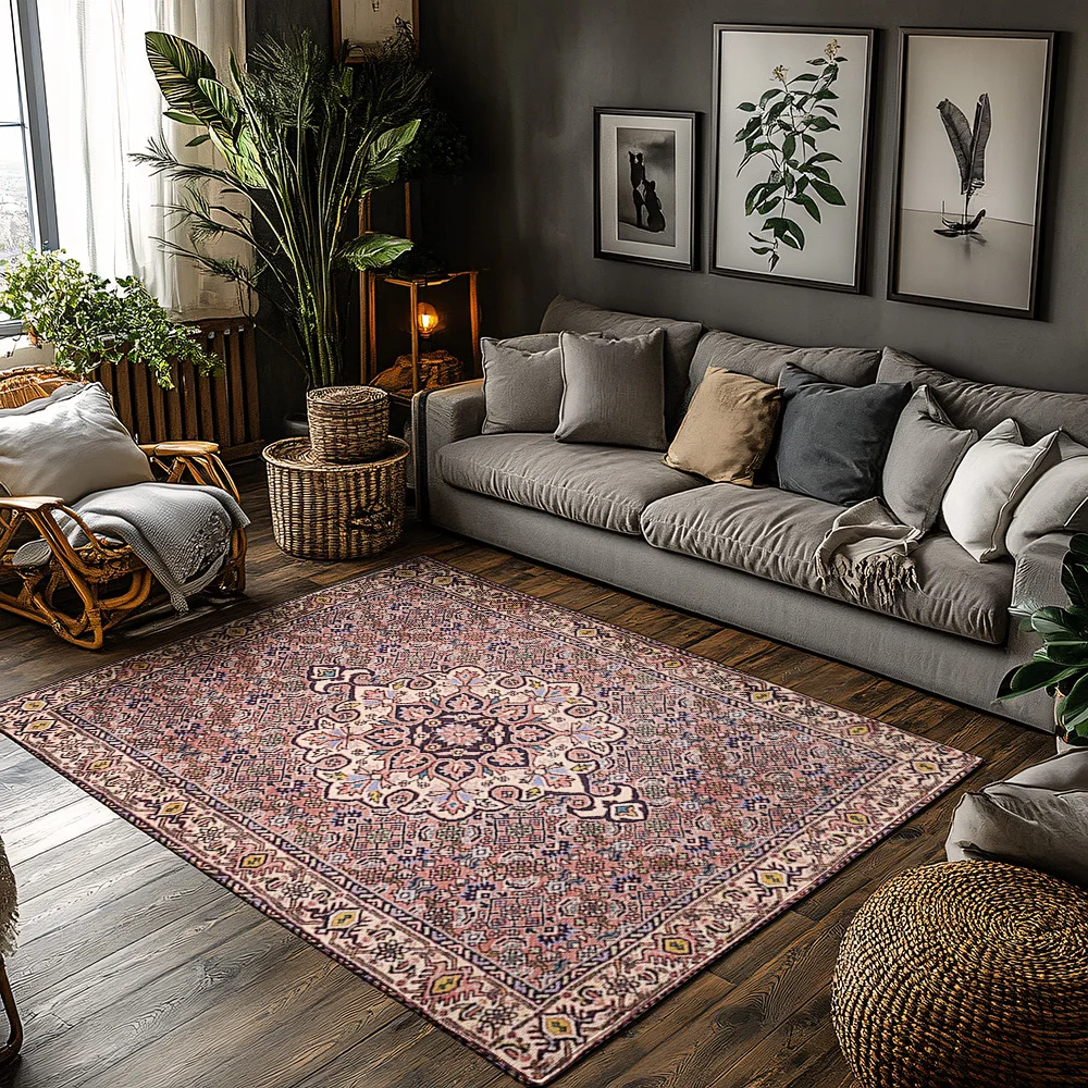 

Vintage Floral Rugs: Cream Beige Area Rugs with Traditional Design for Living Room Decor Non-Slip Mattress Cover 6x9 Feet Hand K