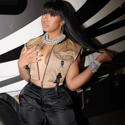 Womens Punk Rock Cropped Cargo Vest Full  Sleeveless Buckle Pockets Jackets