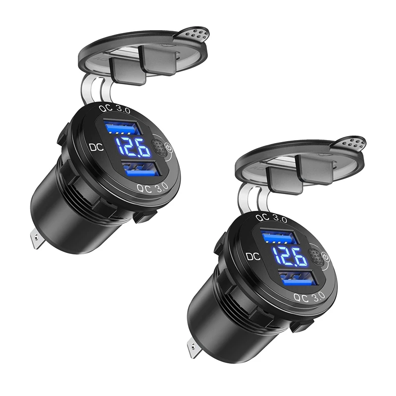 

2X Quick Charge 3.0 Dual USB Charger With Voltmeter & ON/OFF Switch,36W 12V USB Outlet Fast Charger For Car Boat Marine