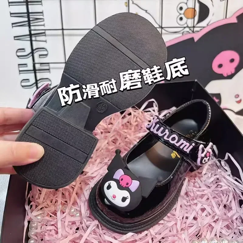 Kuromi  Fashion Kawaii Sanrio Princess Leather Shoes Spring Autumn Ins Cute Cartoon Soft Soles Board Shoes Gifts for Girls