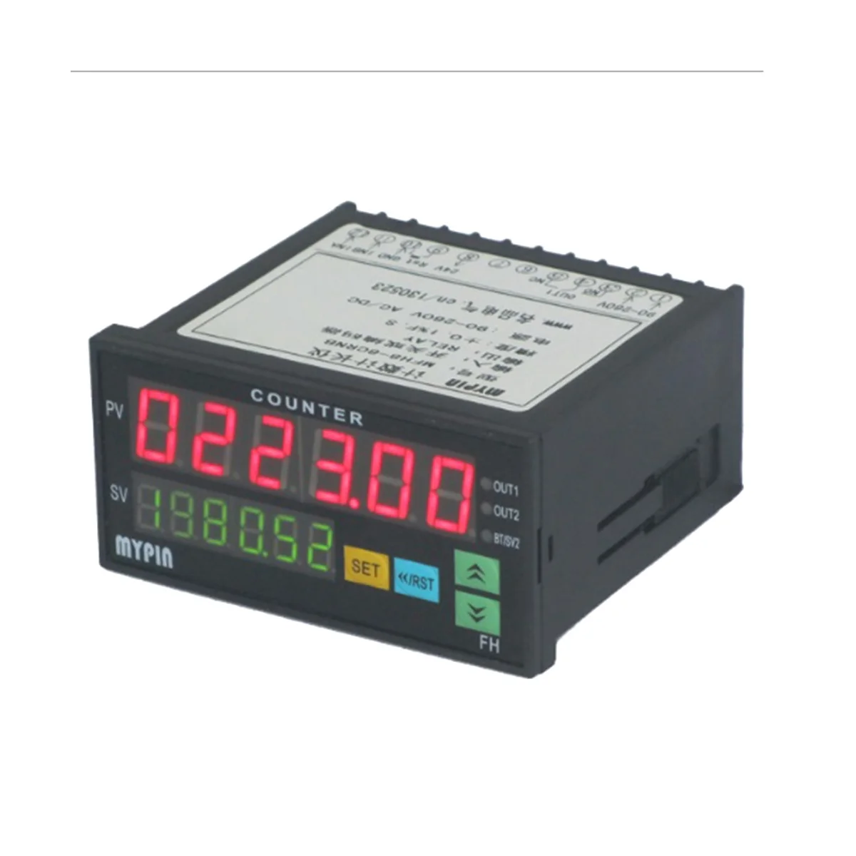 FH8-6CRRB Dual Display Digital Counter 6 Digits Light-Emitting Diode AC/DC Length Meter Black