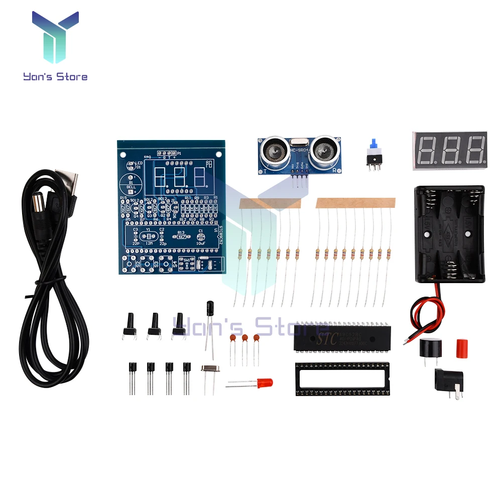 51 Single Chip Microcomputer Ultrasonic Range Finder / Reversing Radar Alarm HC-SR04 Ultrasonic Range Finder Module DIY Kit
