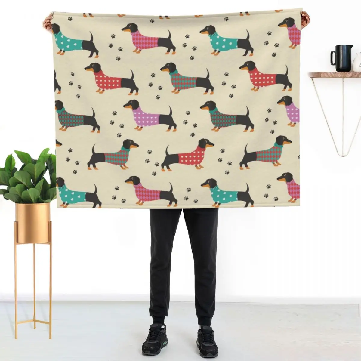 

Dachshund, Dackel - Seamless Pattern Throw Blanket Soft Plush Blanket as Housewarming Gift