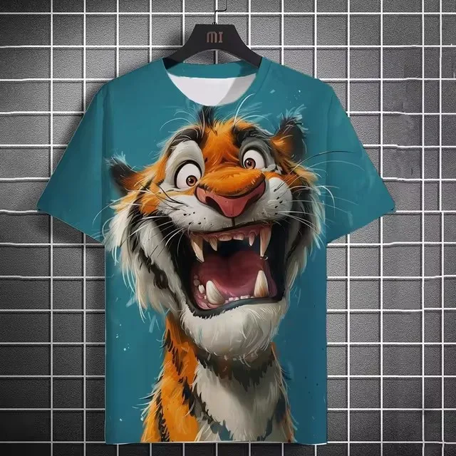 

New streetwear fashion men's casual sports short sleeved 3D printed fun animal graphic T-shirt loose round neck tees top for men