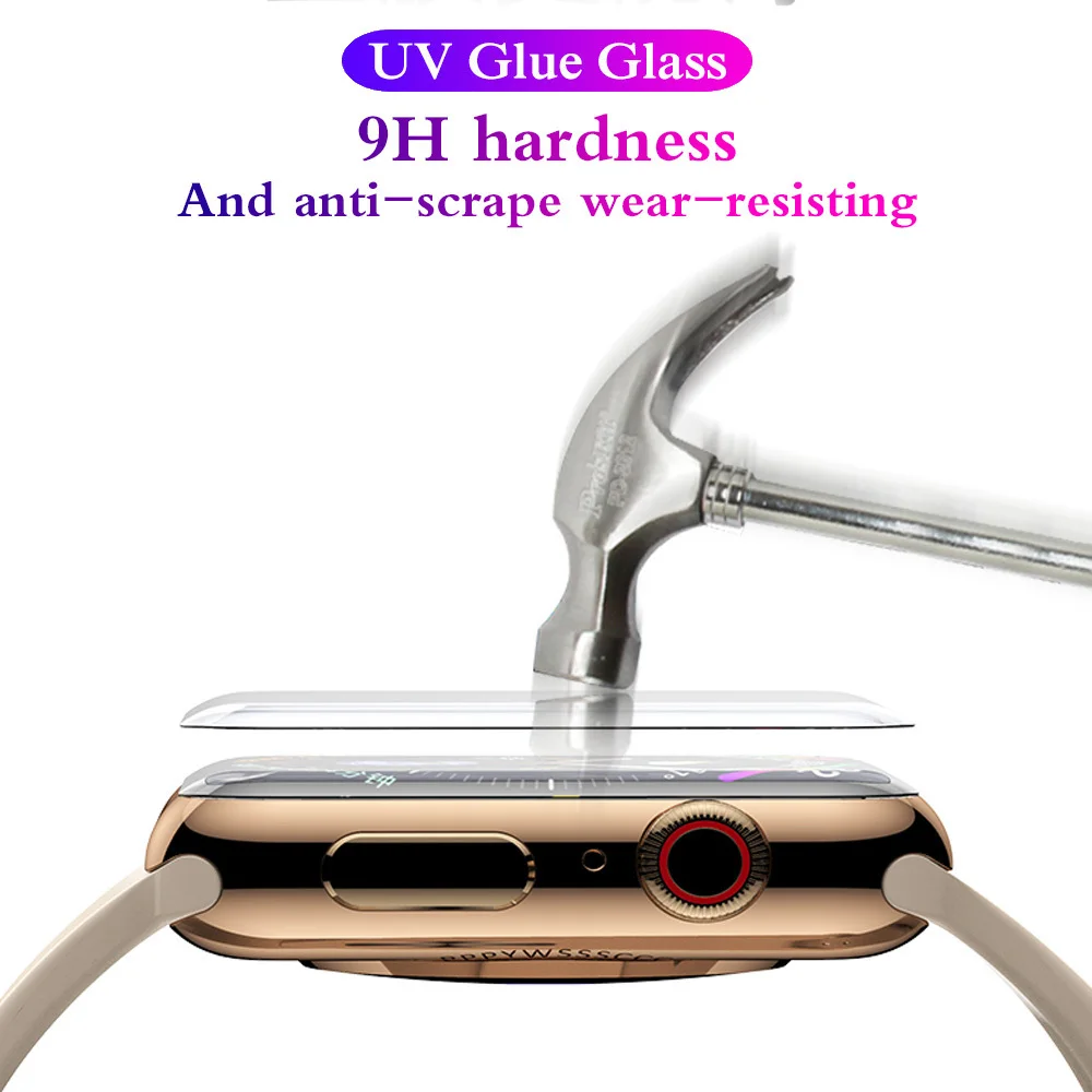 2PCS 5D UV glass Nano Liquid For Apple Watch 38 42 40 44mm Screen Protector For Watch 4 3 2 1Series full Glue Tempered Glass