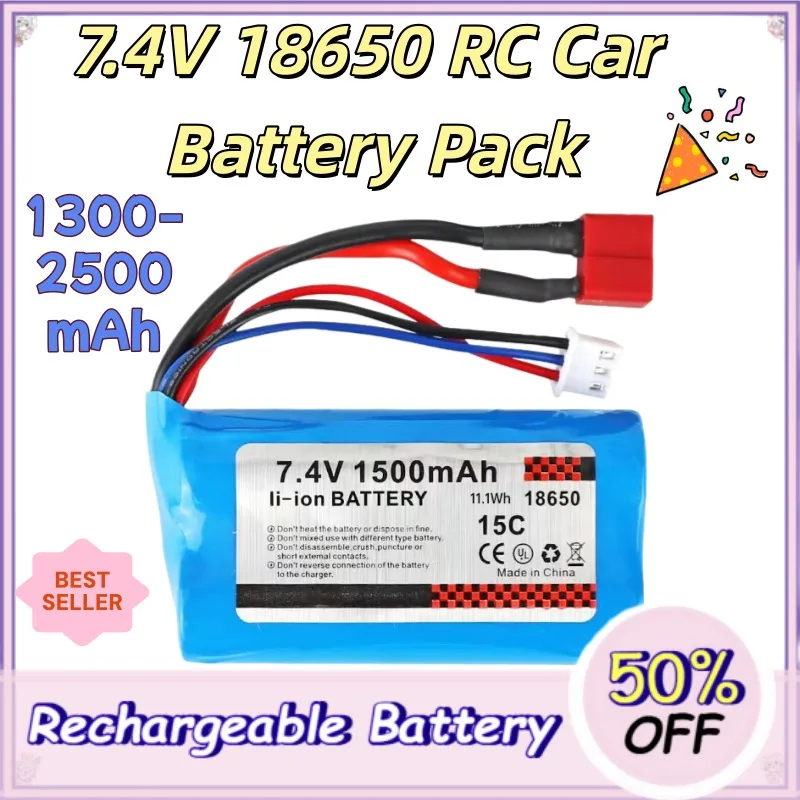 1300-2500mAh 7.4V 18650 RC Car Li-ion Battery Pack High Rate Power Battery with SM-3P / T Plug