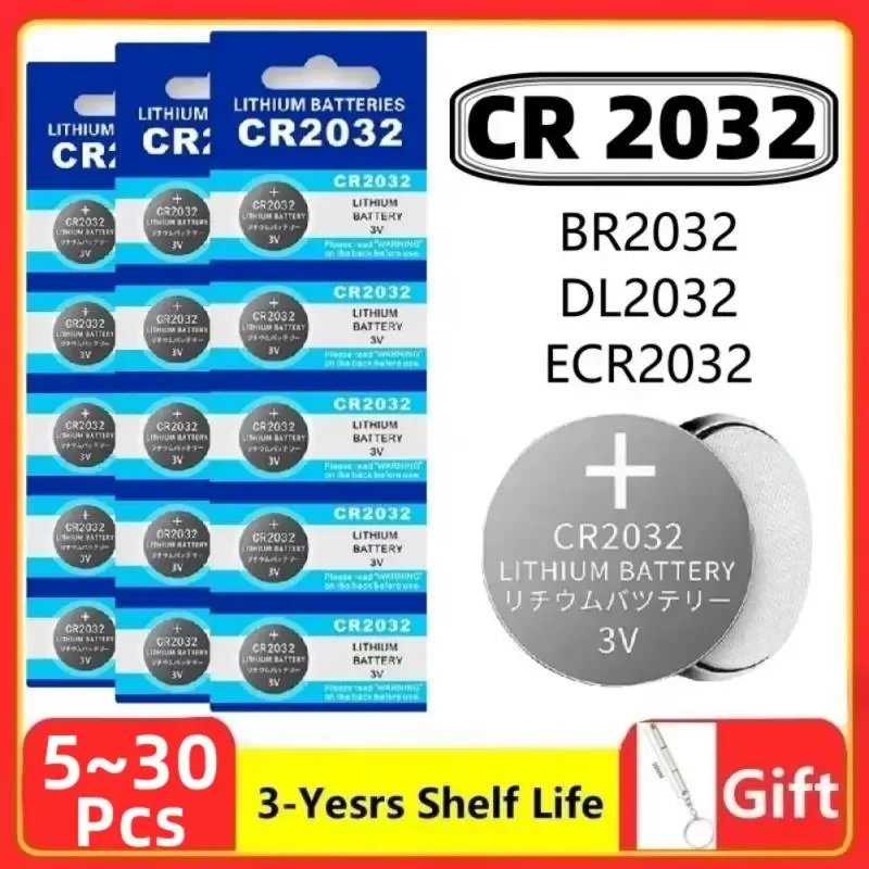 5-30Pcs CR2032 CR 2032 Button Battery 3V Lithium Battery For Watch Toy Calculator Car Remote Control Button Coin Cell with Gift